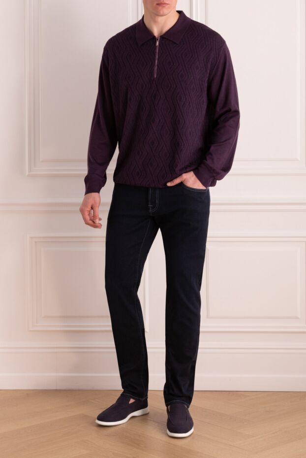 Men's maroon polo shirt with zip and crocodile skin inserts
 - photo 2