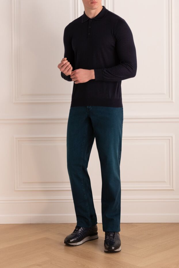 Zilli navy blue long sleeve polo shirt in silk and cashmere with alligator trim

 167698 - photo 2
