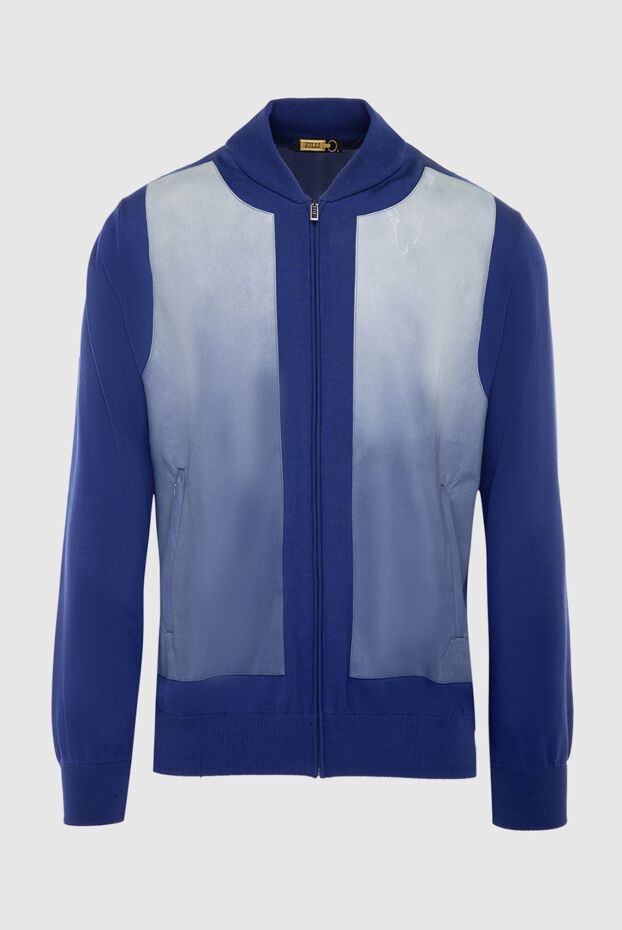 Men’s blue cardigan with leather inserts - photo 1