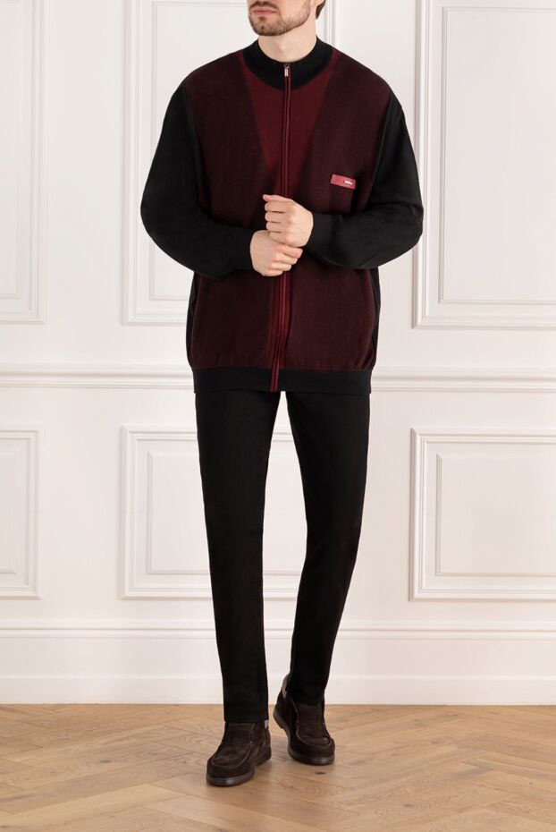 Zilli men’s burgundy cardigan with contrast inserts and brand logo patch 167810 - photo 2