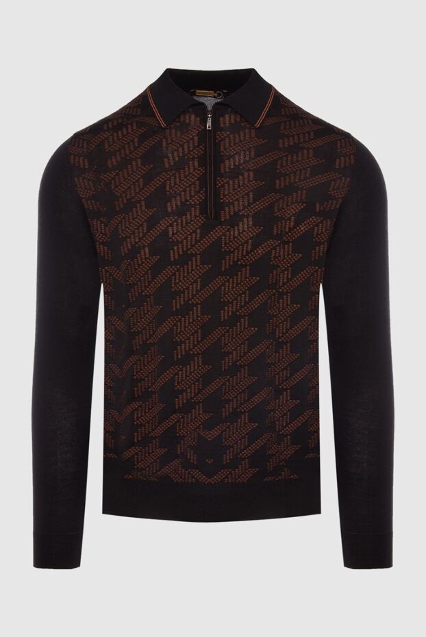 Zilli men's long sleeve black polo shirt with contrast abstract pattern and zipper 167833 - photo 1