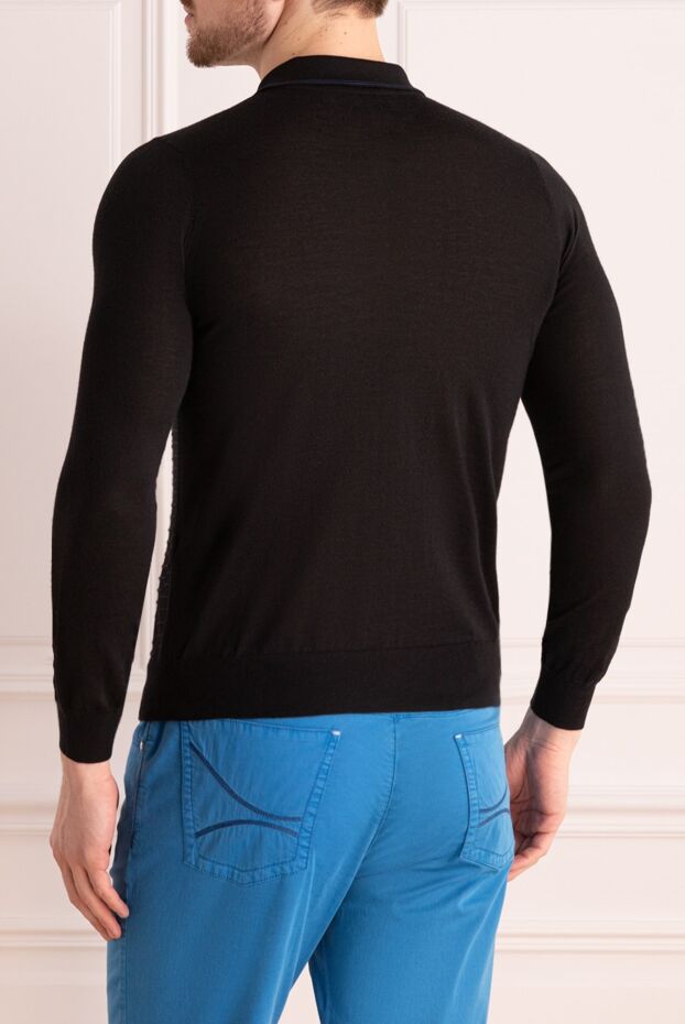 Zilli men's long sleeve black polo shirt with fine contrast stripe pattern 167835 - photo 3