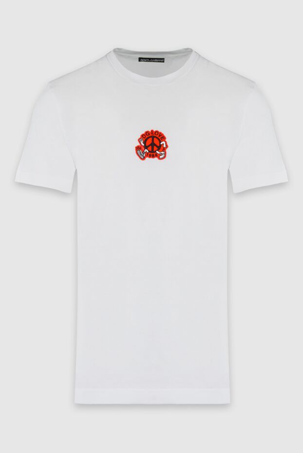 Dolce & Gabbana лаконичная белая хлопковая футболка с эмблемой peace и короной 168075 - фото 1