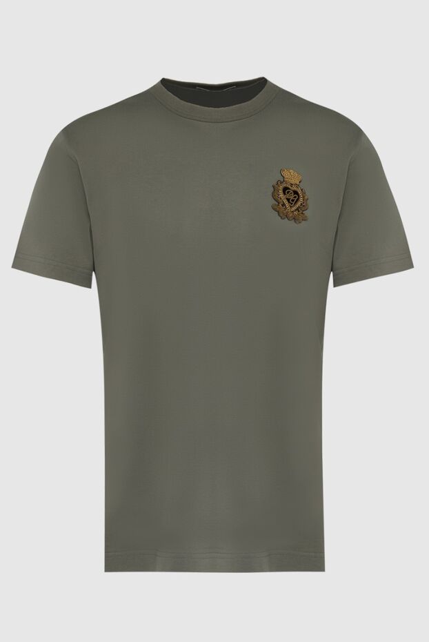 Dolce & Gabbana men's khaki cotton t-shirt with embroidered coat of arms 168077 - photo 1