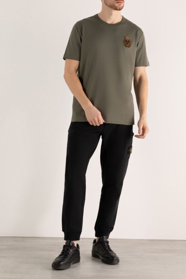 Dolce & Gabbana men's khaki cotton t-shirt with embroidered coat of arms 168077 - photo 2