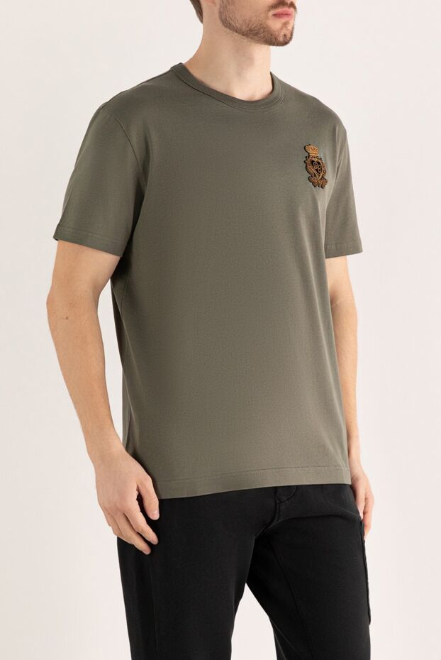 Dolce & Gabbana men's khaki cotton t-shirt with embroidered coat of arms 168077 - photo 3
