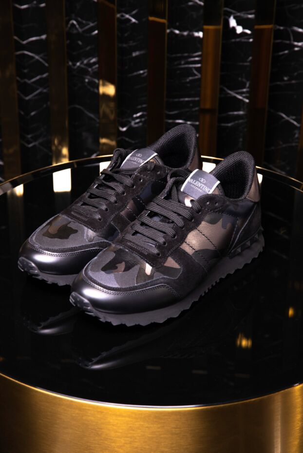 Valentino ерлерге арналған қара былғары және кенептен жасалған кроссовкалар 168142 - фото 2