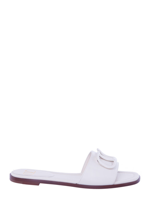 Valentino шлепанцы женские кожаные с логотипом белые 168166 - фото 1