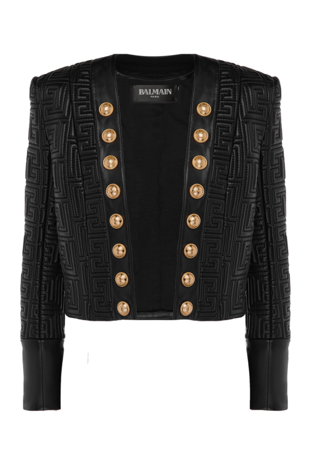 Balmain текстуралы өрнекті және алтын түсті былғары түймелері бар қара күрте 168341 - фото 1