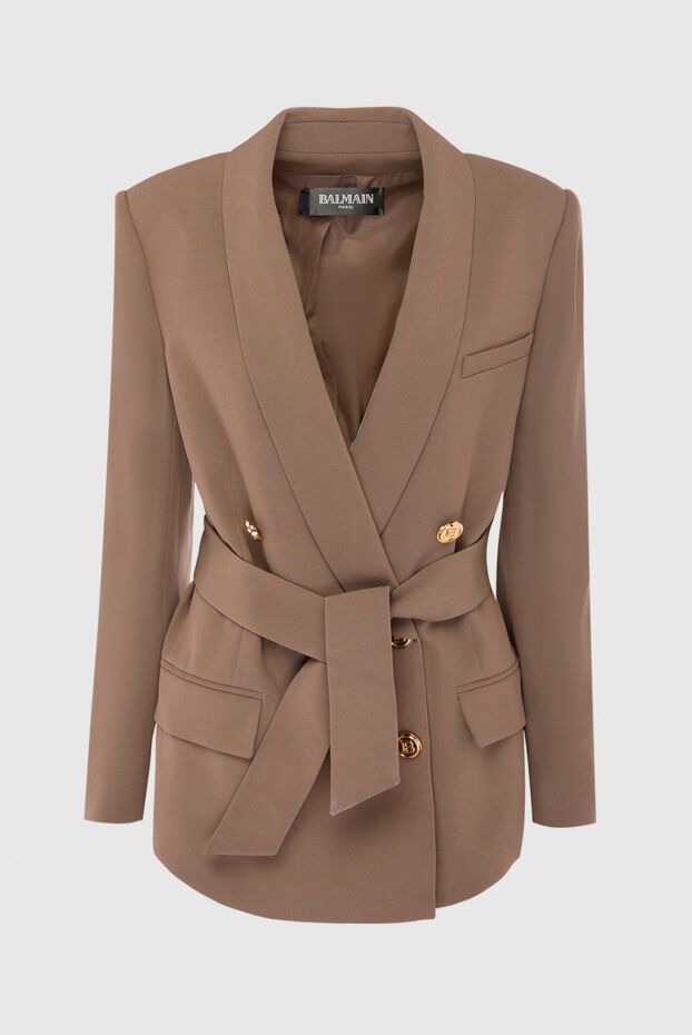 Elegant double-breasted women's blazer in coffee color with a belt - photo 1