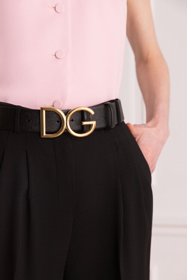 Dolce & Gabbana қара түсті әйелдер белбеуі логотипі бар текстуралы былғарыдан жасалған 168398 - фото 2