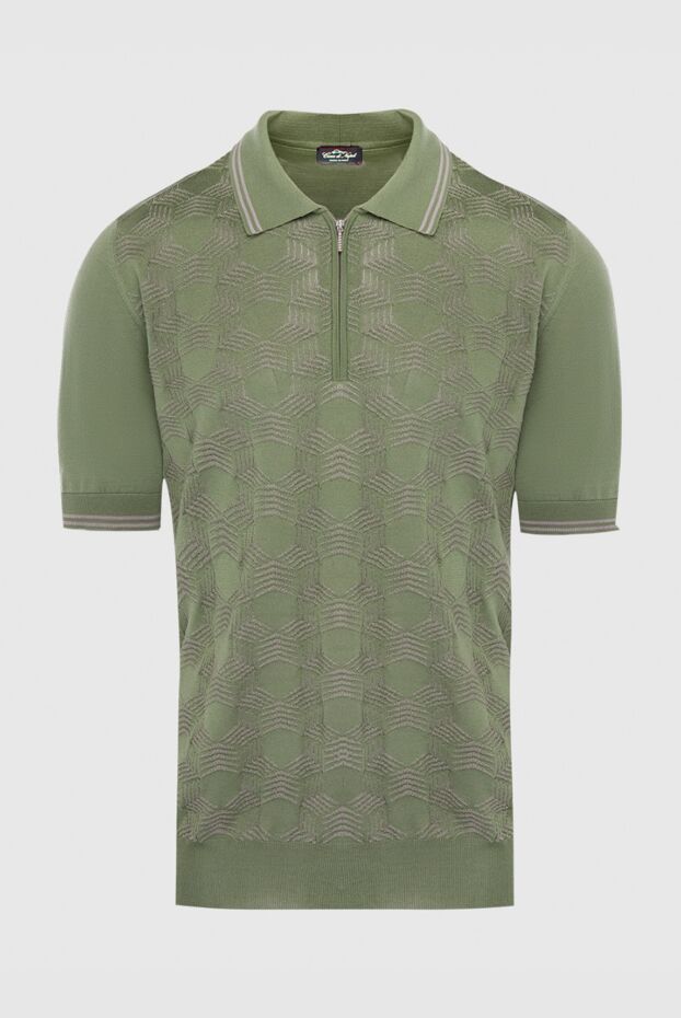 Cesare di Napoli green silk polo shirt with a geometric pattern for men 168409 - photo 1