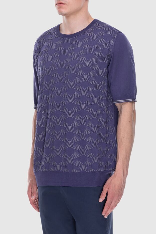 Cesare di Napoli purple silk short-sleeve jumper with contrast pattern for men 168418 - photo 3
