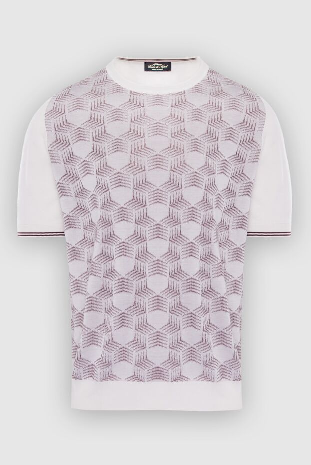 Cesare di Napoli white silk short-sleeve jumper with contrast pattern for men 168421 - photo 1