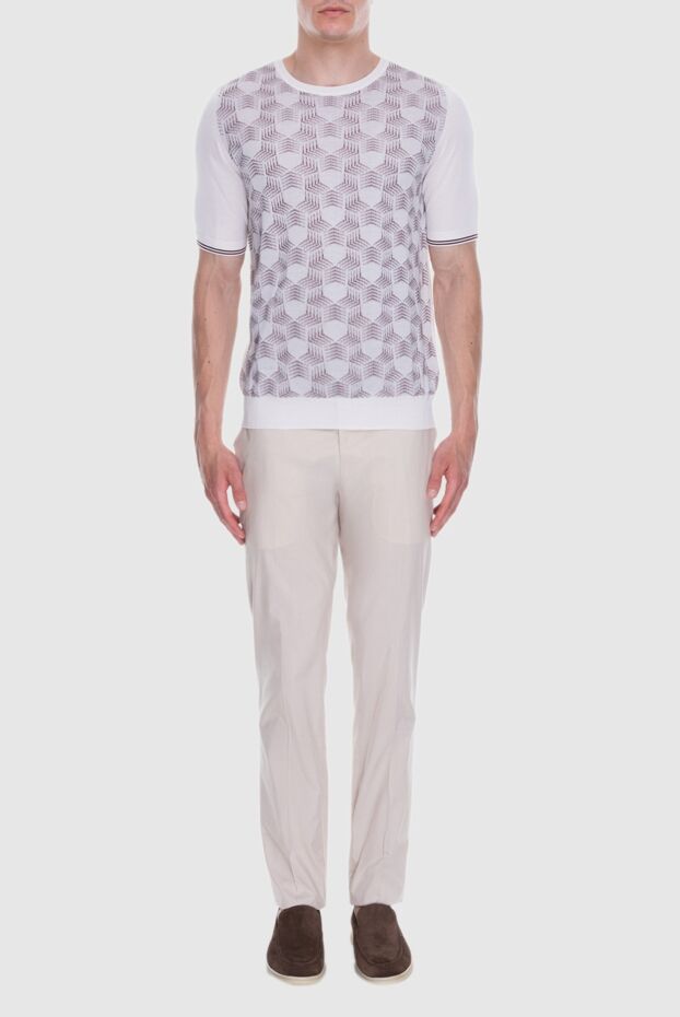 Cesare di Napoli white silk short-sleeve jumper with contrast pattern for men 168421 - photo 2
