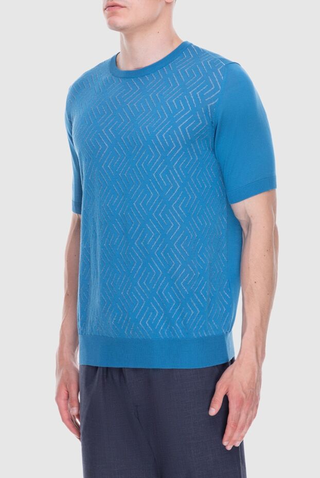 Cesare di Napoli blue silk short-sleeve jumper with pattern for men 168426 - photo 3