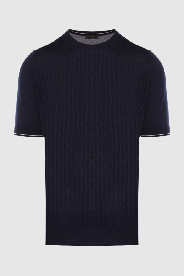 Cesare di Napoli dark blue silk short-sleeve jumper with texture for men 168428 - photo 1