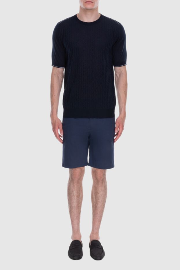 Cesare di Napoli dark blue silk short-sleeve jumper with texture for men 168428 - photo 2