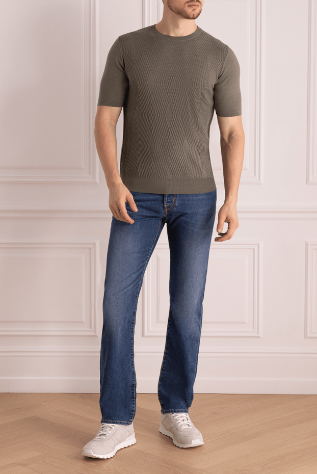 Cesare di Napoli patterned brown short-sleeve jumper made of silk and cotton for men 168430 - photo 2