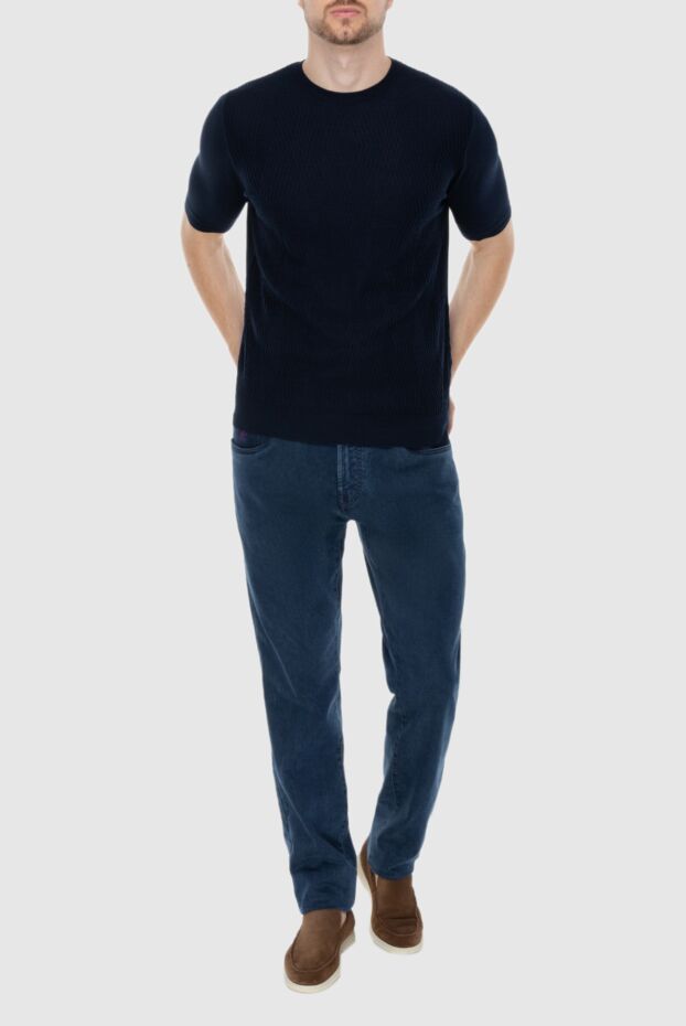 Cesare di Napoli dark blue jumper in silk-cotton yarn with geometric knit
 168432 - photo 2