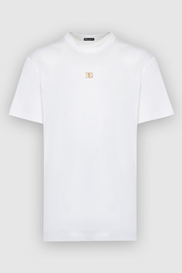 Dolce & Gabbana men's white cotton t-shirt with gold accent embroidery 168478 - photo 1