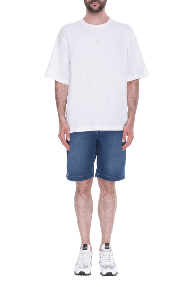 Dolce & Gabbana men's white cotton t-shirt with gold accent embroidery 168478 - photo 2