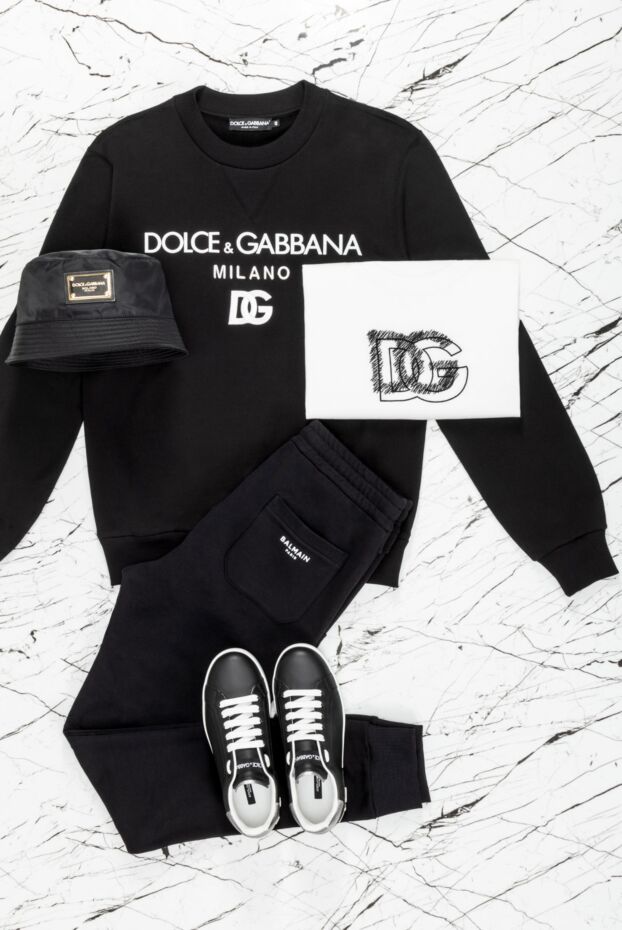 Dolce & Gabbana ерлерге арналған қара басылған мақтадан жасалған свиттері 168485 - фото 2