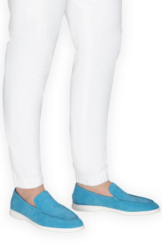 Cesare di Napoli summer suede loafers in a rich turquoise color with a flexible sole 168605 - photo 2