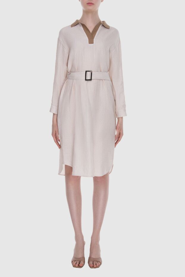 Peserico white striped dress with a contrasting neckline women's 168686 - photo 2