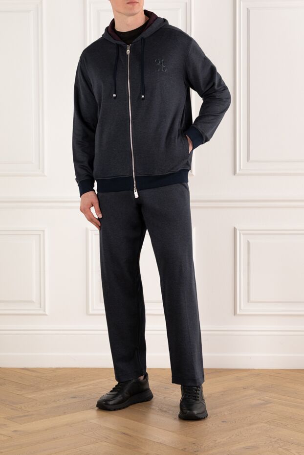 Billionaire men’s dark blue silk tracksuit with embroidered logo 168725 - photo 2