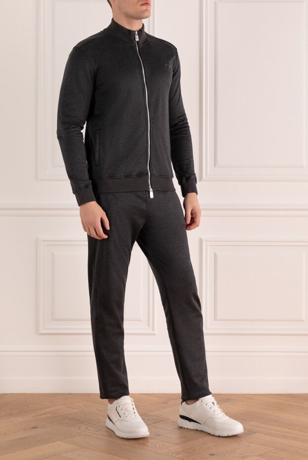 Billionaire men’s dark grey silk tracksuit with stand-up collar and embroidered logo 168726 - photo 2
