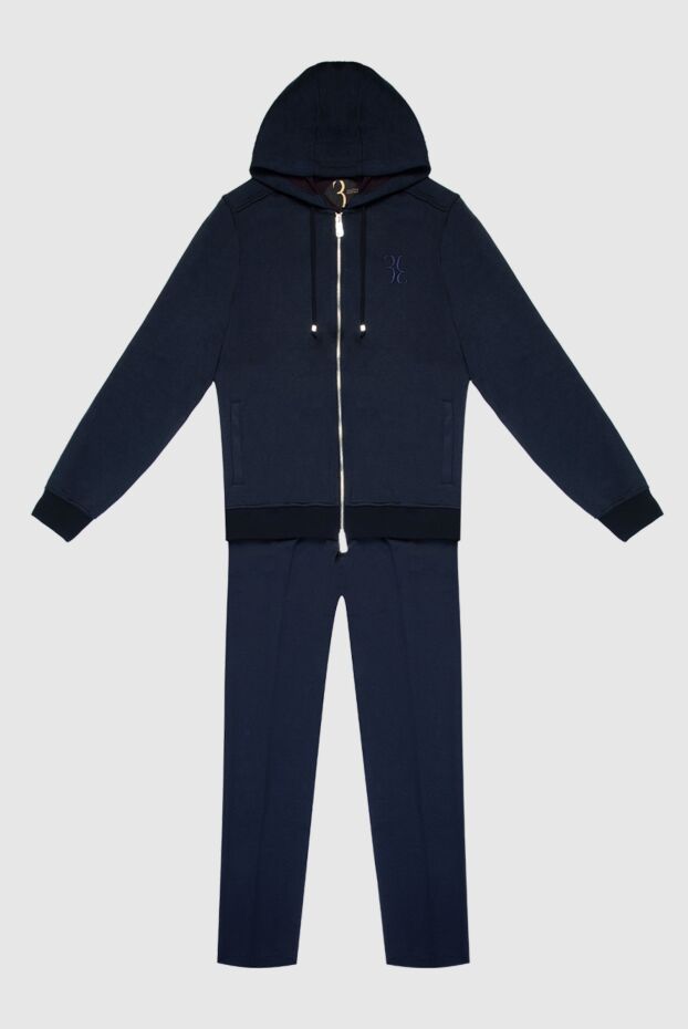 Billionaire men’s dark blue silk tracksuit with hood and embroidered logo 168727 - photo 1