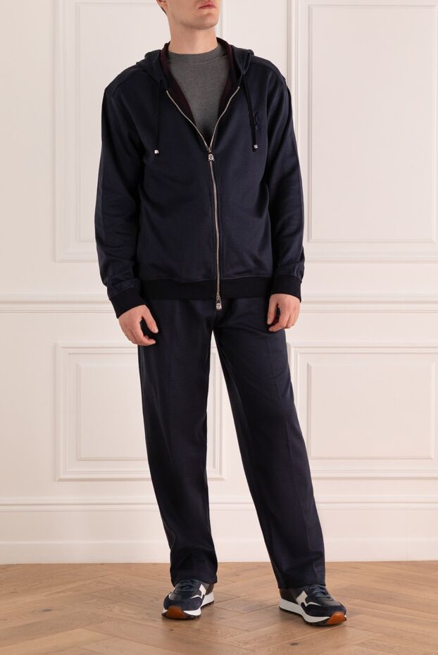 Billionaire men’s dark blue silk tracksuit with hood and embroidered logo 168727 - photo 2