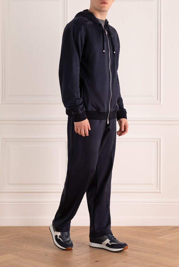 Billionaire men’s dark blue silk tracksuit with hood and embroidered logo 168727 - photo 3