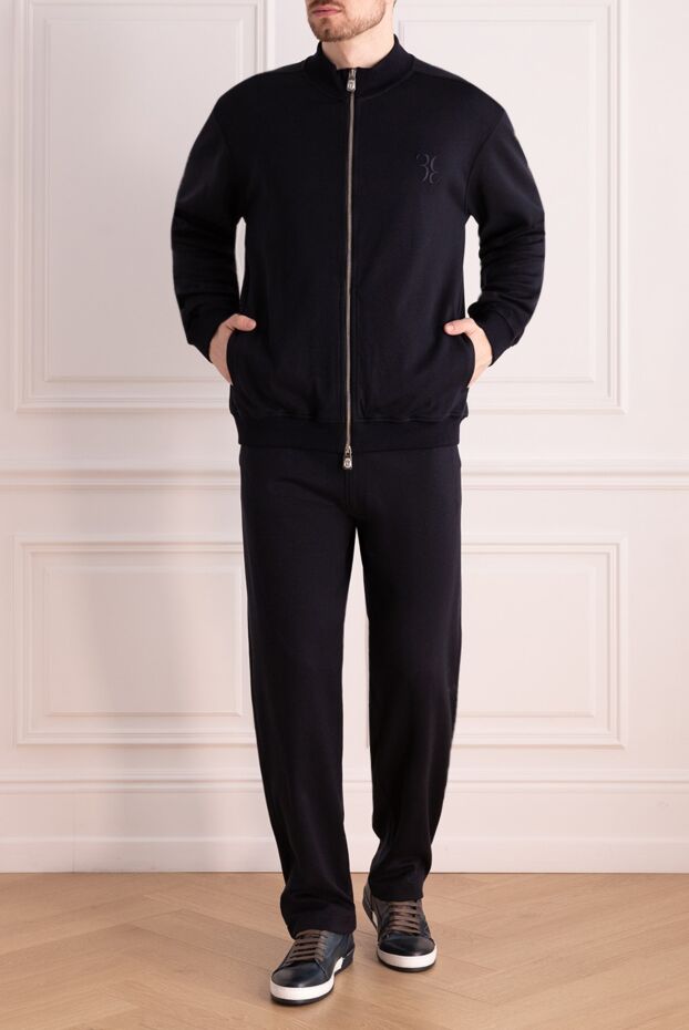 Billionaire men’s dark blue silk tracksuit with stand-up collar and brand emblem 168729 - photo 2