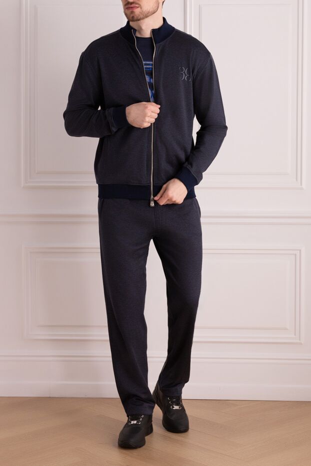 Billionaire men’s dark blue silk tracksuit with stand-up collar and contrast zipper 168732 - photo 2