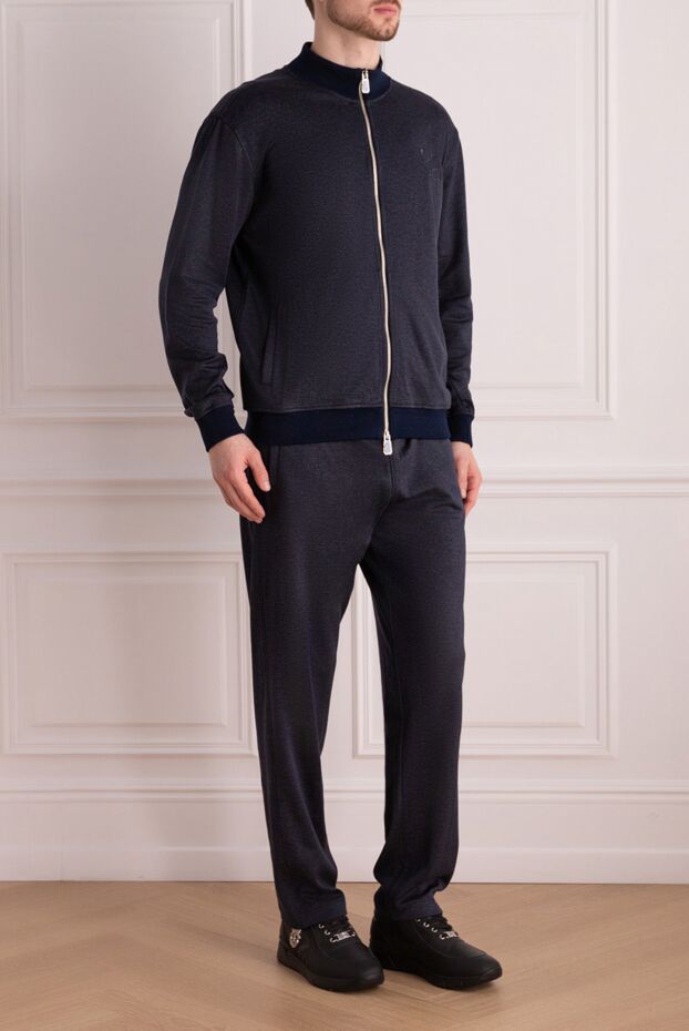 Billionaire men’s dark blue silk tracksuit with stand-up collar and contrast zipper 168732 - photo 3