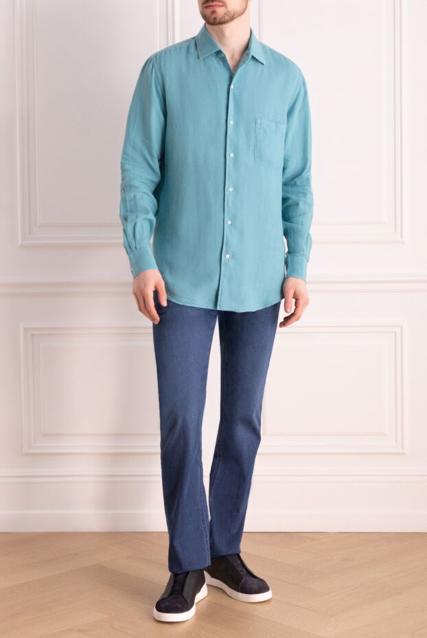 Loro Piana men's shirt, turquoise, plain, made of lightweight linen
 168773 - photo 2