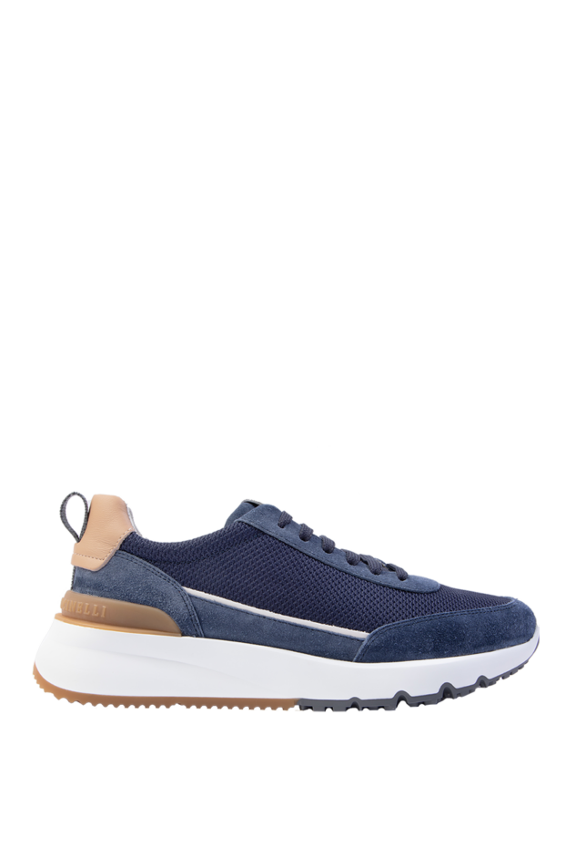 Brunello Cucinelli men's sneakers made of a combination of suede, leather and textile in dark blue 168872 - photo 1