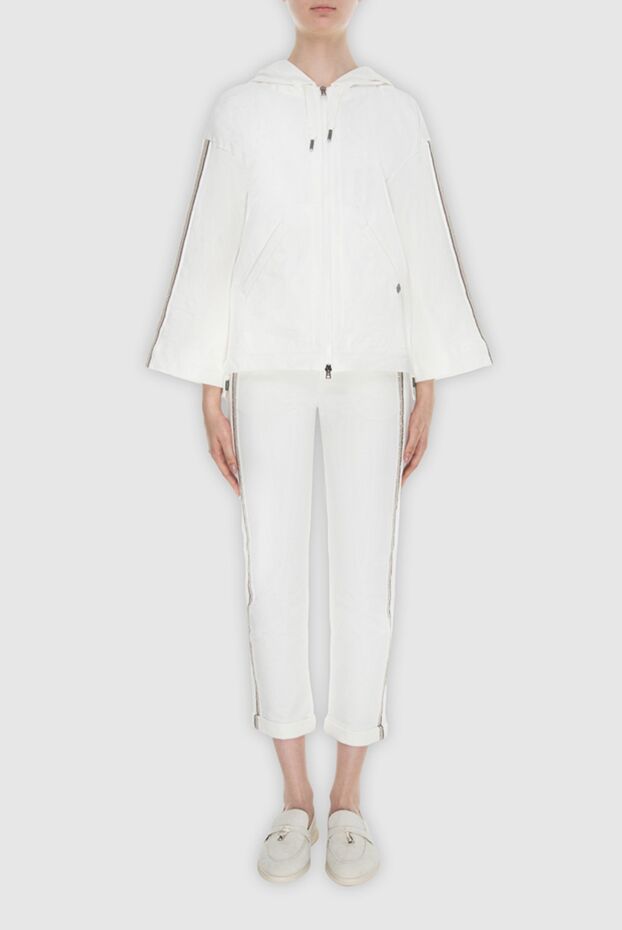 Panicale white women's cotton suit with a hood and contrasting stripes 169098 - photo 2
