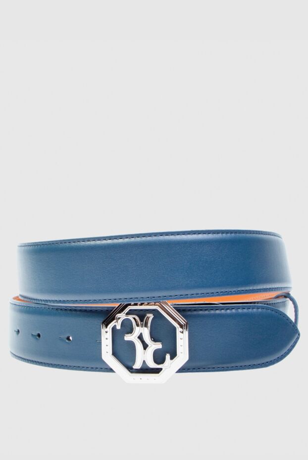 Billionaire light blue leather belt with logo buckle for men 169128 - photo 1