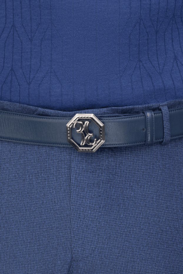 Billionaire light blue leather belt with logo buckle for men 169128 - photo 2