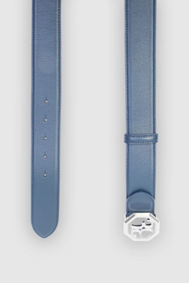 Billionaire light blue leather belt with logo buckle for men 169128 - photo 3