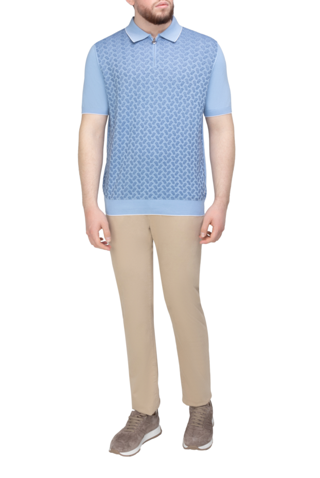 Stefano Ricci light blue jersey polo shirt with a jacquard pattern and a contrasting turn-down collar 169143 - photo 2