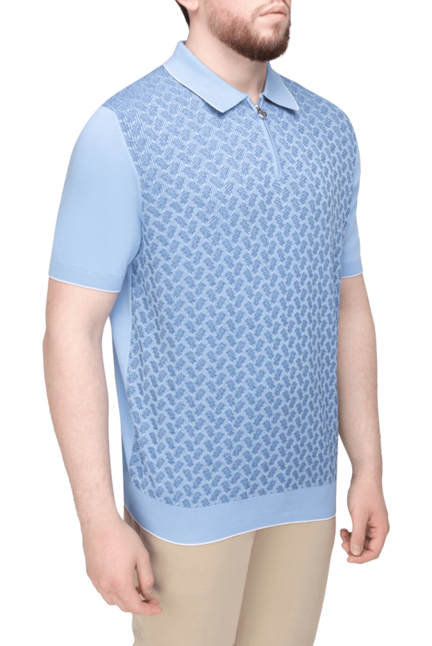 Stefano Ricci light blue jersey polo shirt with a jacquard pattern and a contrasting turn-down collar 169143 - photo 3