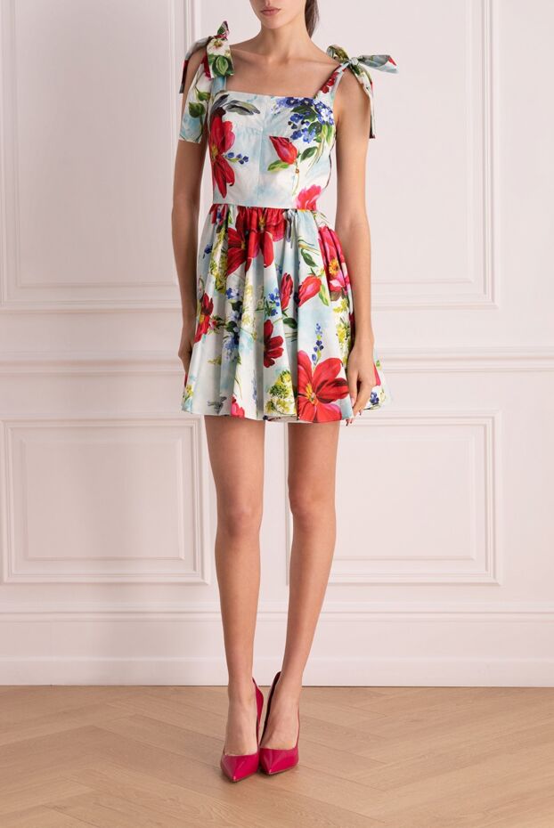 Dolce & Gabbana қызыл гүлді өрнегі бар мақтадан жасалған әйелдер көйлегі 169320 - фото 2