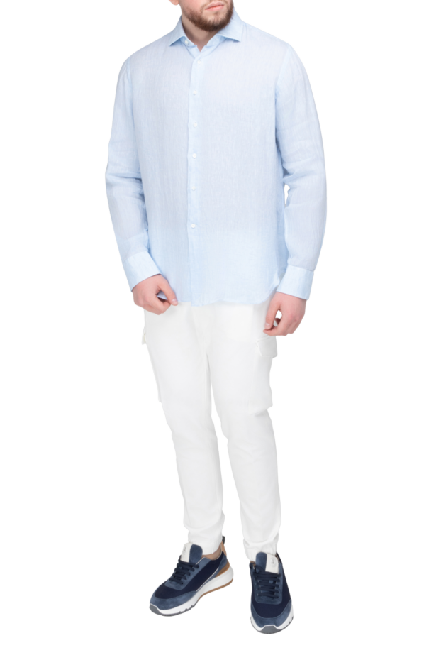 Alessandro Gherardi men's pastel aquamarine linen shirt with a turn-down collar 169358 - photo 2