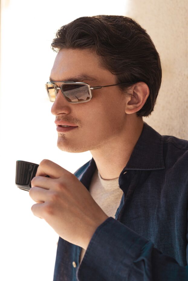 Alessandro Gherardi straight cut linen shirt in deep blue with buttons
 169362 - photo 2