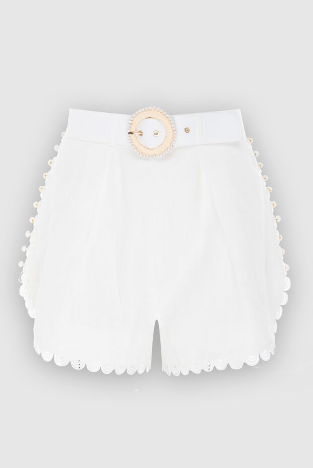 Zimmermann белые шорты из льна с декоративным поясом и ажурной отделкой 169465 - фото 1