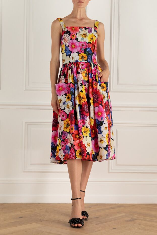 Dolce & Gabbana қалталары бар гүлді өрнекті мақта әйелдер көйлегі 169474 - фото 2